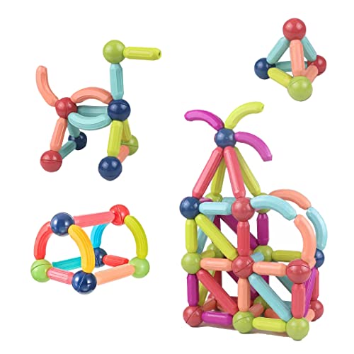 Magnelogy 100 Pcs Magnetic Building Sticks, Stem Educational Construction Toys, Magnetic Stick and Rods Set, 3D Magnet Building Toys, 6 Color Creative Builder from Magnelogy