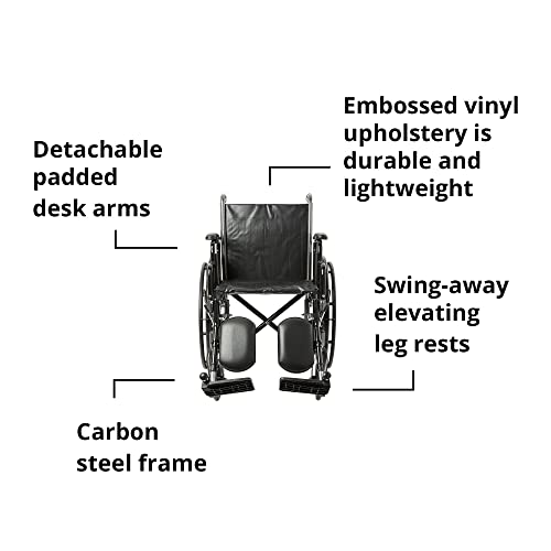 McKesson Wheelchair, Elevating Swing Away Foot Leg Rest, Desk Length Arms, 18 in Seat, 300 lbs Weight Capacity, 1 Count from McKesson Brand