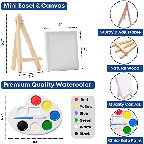 Mini Canvas and Easel Set with Mini Watercolor Paint in Bulk Set of 12 - Kids Art Party Favors & Party Supplies - 4x4" Small Canvases for Painting with Mini Easel - Water Colors Paint for Kids from CRAFTY HAPPITOYS