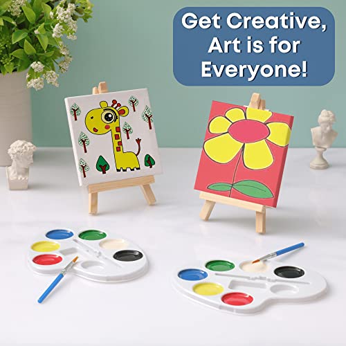 Mini Canvas and Easel Set with Mini Watercolor Paint in Bulk Set of 12 - Kids Art Party Favors & Party Supplies - 4x4" Small Canvases for Painting with Mini Easel - Water Colors Paint for Kids from CRAFTY HAPPITOYS