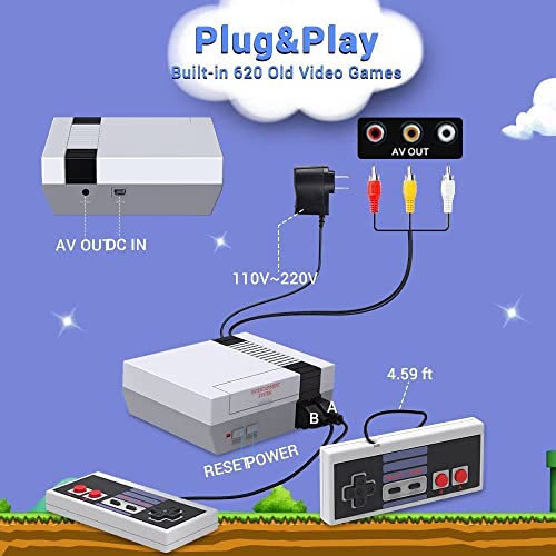 Retro Game Console,Classic Mini Retro Game Console, Classic Mini Console Built-in with 620 Classic Retro Gamesï¼AV Output,Plug and Play Video Game Console from Jusubb
