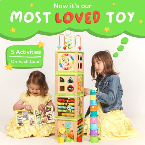 TOYVENTIVE Wooden Kids Baby Activity Cube - Girls Gift Set | 1st Birthday Gifts Toys for 1 One, 2 Year Old Girl | Developmental Toddler Educational Learning Girl Toys 12-18 Months | Bead Maze from TOYVENTIVE