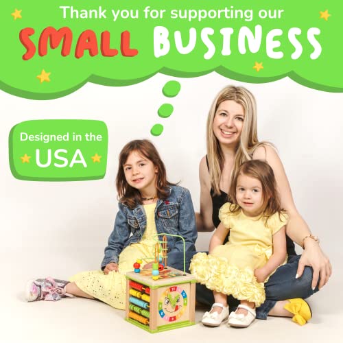 TOYVENTIVE Wooden Kids Baby Activity Cube - Girls Gift Set | 1st Birthday Gifts Toys for 1 One, 2 Year Old Girl | Developmental Toddler Educational Learning Girl Toys 12-18 Months | Bead Maze from TOYVENTIVE