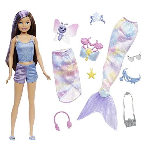 Barbie Mermaid Power Doll, Skipper with 10 Pieces Including Beachy Clothing, Mermaid Tail, Pet Butterfly & Accessories by Mattel