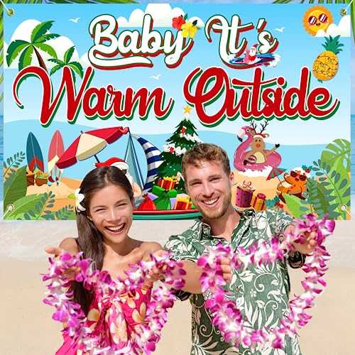 Baby Its Warm Outside Banner, Large 71" X 43" Christmas July Banner, Christmas July Decorations, Christmas July Party Supplies, Hawaiian Christmas Decorations Mele Kalikimaka Christmas Decorations by Bifridaka