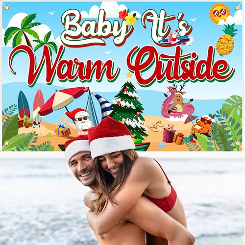 Baby Its Warm Outside Banner, Large 71" X 43" Christmas July Banner, Christmas July Decorations, Christmas July Party Supplies, Hawaiian Christmas Decorations Mele Kalikimaka Christmas Decorations by Bifridaka