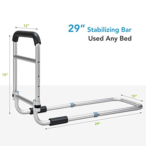 OasisSpace Bed Rail - Bedside Fall Prevention Grab Bar Mobility Aid for Elderly Seniors, Handicap - Adjustable Adult Bed Rail Cane fits King, Queen, Full, Twin - Stability Standing Bar Handle by OasisSpace