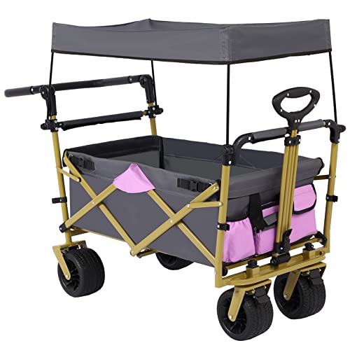 Foldable into Bag Travel Wagon Stroller for 2 Kids & Cargo Collapsible Toddler Wagon with Removable Canopy Adjustable 5-Point Harness Lightweight Carry-on Stroller for Airplane by CLGrich