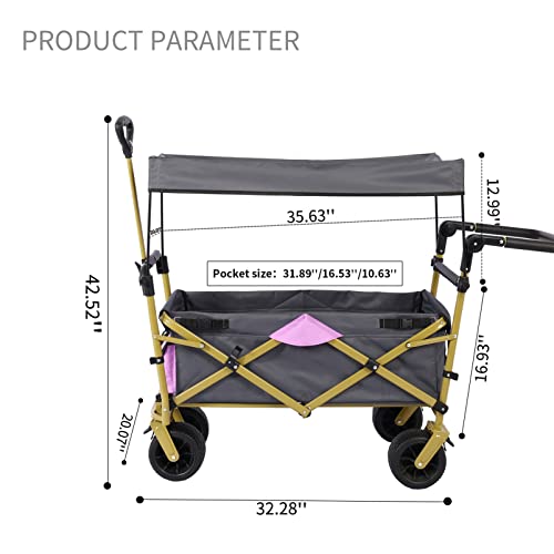 Foldable into Bag Travel Wagon Stroller for 2 Kids & Cargo Collapsible Toddler Wagon with Removable Canopy Adjustable 5-Point Harness Lightweight Carry-on Stroller for Airplane by CLGrich