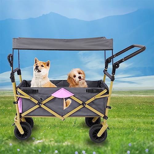 Foldable into Bag Travel Wagon Stroller for 2 Kids & Cargo Collapsible Toddler Wagon with Removable Canopy Adjustable 5-Point Harness Lightweight Carry-on Stroller for Airplane by CLGrich