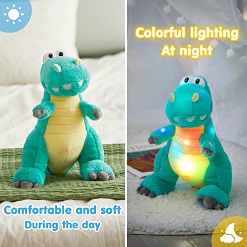 Houwsbaby LED Glowing Night Light Dinosaur Stuffed Animal Soft Kawaii Plush Toy Hugging Gifts for Kids Boys Girls Decoration Holiday Birthday Present,13'' ,Green by Houwsbaby