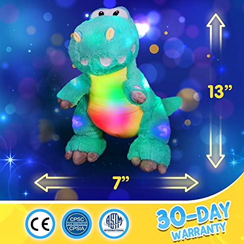 Houwsbaby LED Glowing Night Light Dinosaur Stuffed Animal Soft Kawaii Plush Toy Hugging Gifts for Kids Boys Girls Decoration Holiday Birthday Present,13'' ,Green by Houwsbaby