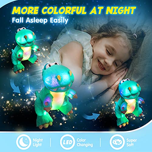 Houwsbaby LED Glowing Night Light Dinosaur Stuffed Animal Soft Kawaii Plush Toy Hugging Gifts for Kids Boys Girls Decoration Holiday Birthday Present,13'' ,Green by Houwsbaby