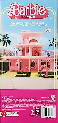 Barbie The Movie Ken Doll Wearing Pastel Pink and Green Striped Beach Matching Set with Surfboard and White Sneakers from Mattel