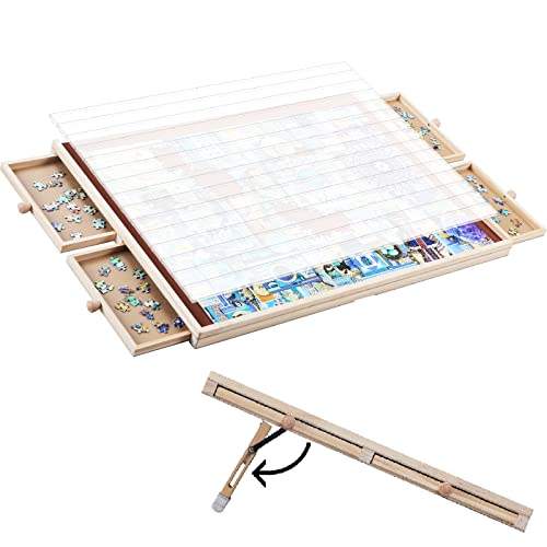 YISHAN Wooden Jigsaw Puzzle Board Table for 1000 Pieces with Drawers and Cover, Adjustable Puzzle Easel, Portable Tilting Puzzle Plateau for Adults and Children from USUN