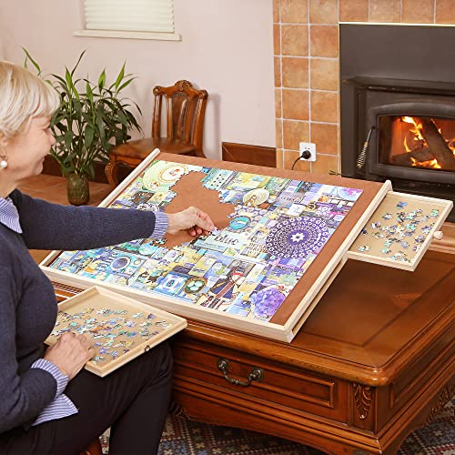 YISHAN Wooden Jigsaw Puzzle Board Table for 1000 Pieces with Drawers and Cover, Adjustable Puzzle Easel, Portable Tilting Puzzle Plateau for Adults and Children from USUN