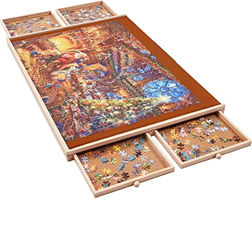 YISHAN Wooden Jigsaw Puzzle Board Table for 1000 Pieces with Drawers and Cover, Adjustable Puzzle Easel, Portable Tilting Puzzle Plateau for Adults and Children from USUN