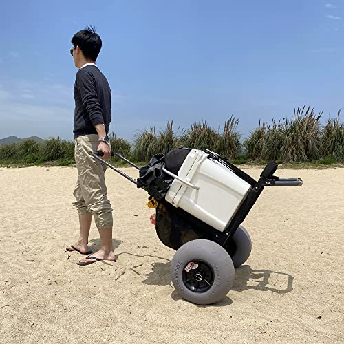 TOURFUN Beach Cargo Cart with Big Wheels for Sand, Foldable Beach Wagon Trolley 12 Inch Balloon Tires Heavy Duty 220 LBS Capacity by TOURFUN