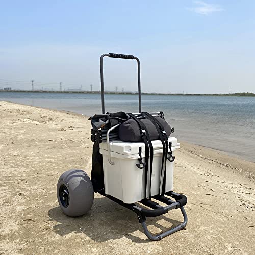 TOURFUN Beach Cargo Cart with Big Wheels for Sand, Foldable Beach Wagon Trolley 12 Inch Balloon Tires Heavy Duty 220 LBS Capacity by TOURFUN