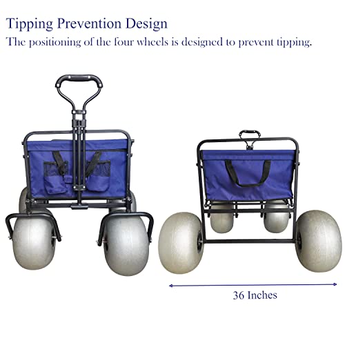 CRESTWALKER 250 lb Capacity Folding Beach Wagon with Big Balloon Wheels for Sand, Heavy Duty Collapsible Cart with Large 13" Polyurethane Tires by CRESTWALKER
