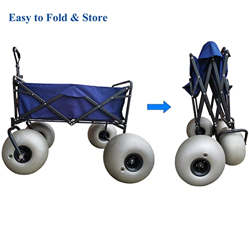 CRESTWALKER 250 lb Capacity Folding Beach Wagon with Big Balloon Wheels for Sand, Heavy Duty Collapsible Cart with Large 13" Polyurethane Tires by CRESTWALKER