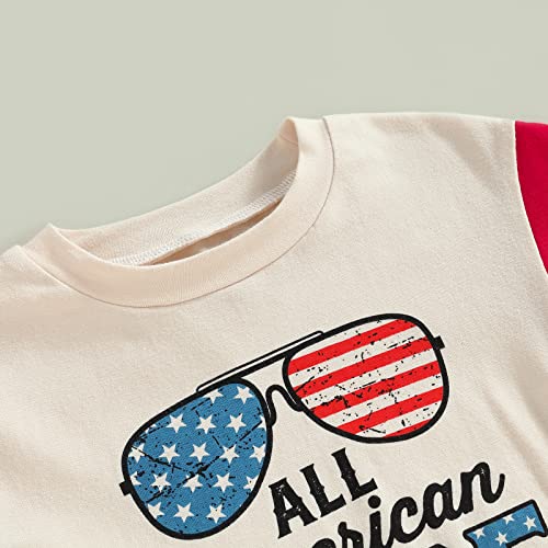 Baby Boy Girl 4th of July Outfit Newborn Oversized USA Romper American Flag Onesie Independence Day Outfit (All American Dude-Beige,0-3 Months) by MoZiKQin