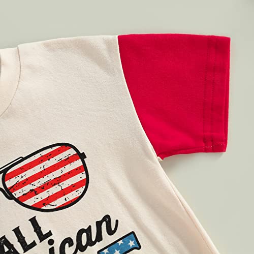 Baby Boy Girl 4th of July Outfit Newborn Oversized USA Romper American Flag Onesie Independence Day Outfit (All American Dude-Beige,0-3 Months) by MoZiKQin