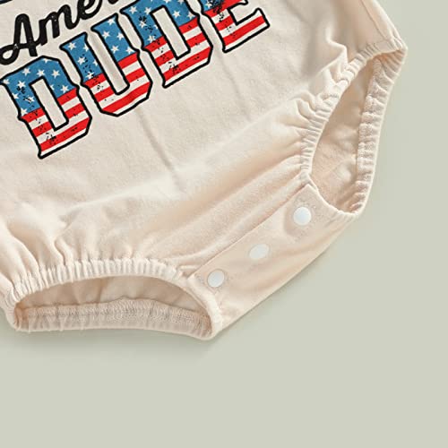Baby Boy Girl 4th of July Outfit Newborn Oversized USA Romper American Flag Onesie Independence Day Outfit (All American Dude-Beige,0-3 Months) by MoZiKQin