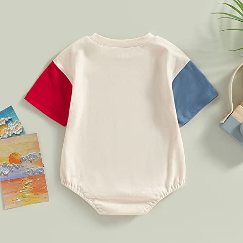 Baby Boy Girl 4th of July Outfit Newborn Oversized USA Romper American Flag Onesie Independence Day Outfit (All American Dude-Beige,0-3 Months) by MoZiKQin
