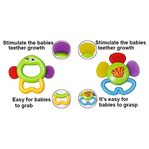 Baby Rattle Sets Teether Rattles Toys, 8pcs Babies Grab Shaker and Spin Rattle Toy Early Educational Toys with Owl Bottle Gifts Set for 0, 3, 6, 9, 12 Month Newborn Infant Baby, Boy, Girl from LITTLESMET