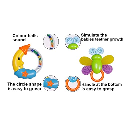 Baby Rattle Sets Teether Rattles Toys, 8pcs Babies Grab Shaker and Spin Rattle Toy Early Educational Toys with Owl Bottle Gifts Set for 0, 3, 6, 9, 12 Month Newborn Infant Baby, Boy, Girl from LITTLESMET