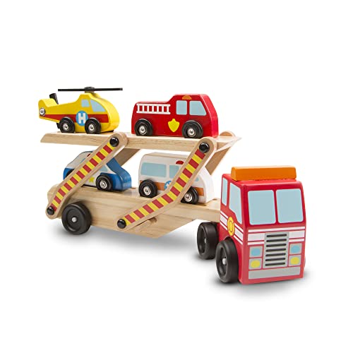 Melissa & Doug Wooden Emergency Vehicle Carrier Truck With 1 Truck and 4 Rescue Vehicles by Melissa & Doug