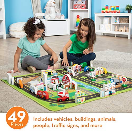 Melissa & Doug Deluxe Activity Road Rug Play Set with 49 Wooden Vehicles and Play Pieces by Melissa and Doug