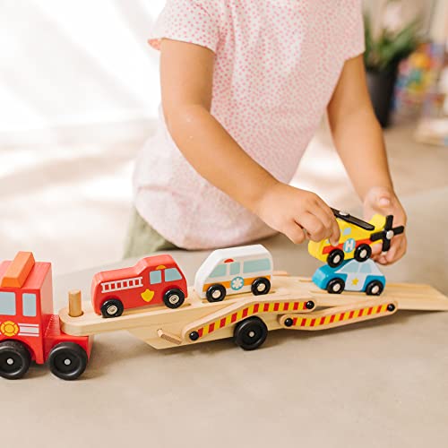 Melissa & Doug Wooden Emergency Vehicle Carrier Truck With 1 Truck and 4 Rescue Vehicles by Melissa & Doug