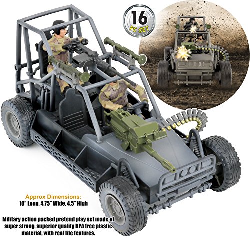Click N' Play Military Desert Patrol Vehicle (DPV) Buggy 16 Piece Play Set with Accessories from Click N' Play