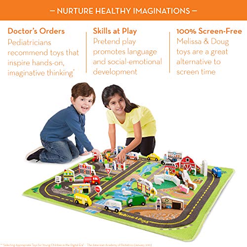 Melissa & Doug Deluxe Activity Road Rug Play Set with 49 Wooden Vehicles and Play Pieces by Melissa and Doug