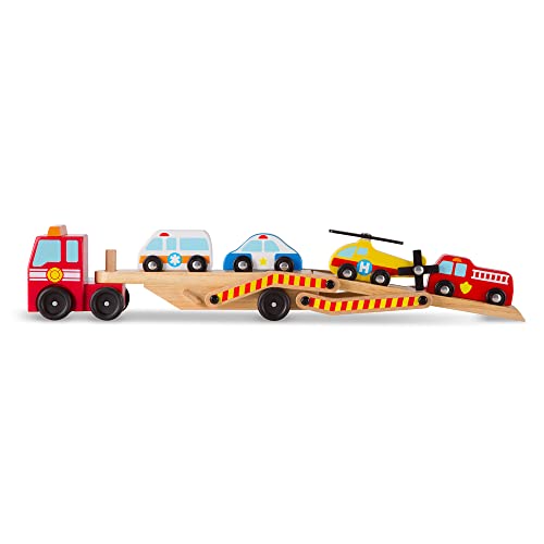 Melissa & Doug Wooden Emergency Vehicle Carrier Truck With 1 Truck and 4 Rescue Vehicles by Melissa & Doug