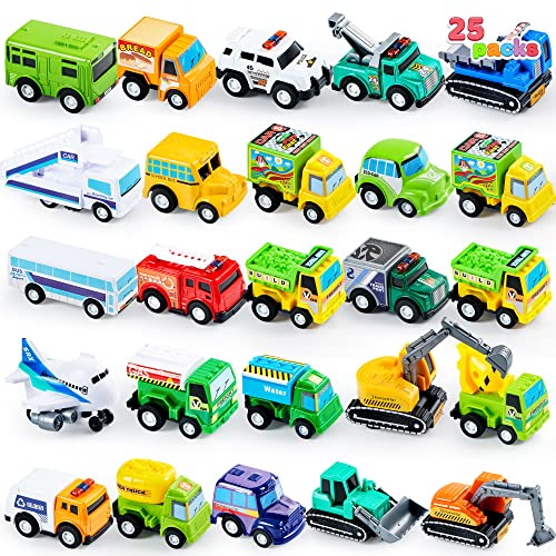 JOYIN 25 Piece Pull Back Cars and Trucks Toy Vehicles Set for Toddlers, Girls and Boys Kids Play Set, Die-Cast Car Set by Joyin Inc