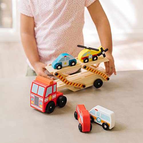 Melissa & Doug Wooden Emergency Vehicle Carrier Truck With 1 Truck and 4 Rescue Vehicles by Melissa & Doug