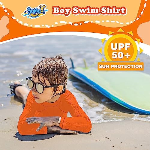 Boys Rash Guard Orange Swim Shirt Long Sleeve for Toddler Kids 7-8Y Rashguard Water Shirt UPF+ 50 Swimming Shirt by 