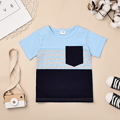 FOCUTEBB 2 Years Old Boy Clothes Toddler Boy Clothes Summer Outfits Patchwork Short Sleeve T-Shirt Shorts Set Summer Clothes Set Dark Blue Boy Set 2-3T/90cm by 