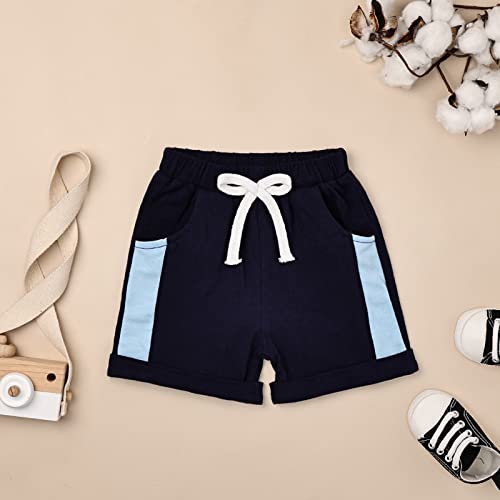 FOCUTEBB 2 Years Old Boy Clothes Toddler Boy Clothes Summer Outfits Patchwork Short Sleeve T-Shirt Shorts Set Summer Clothes Set Dark Blue Boy Set 2-3T/90cm by 
