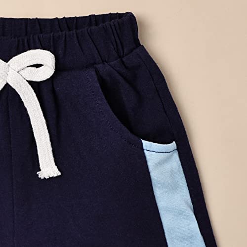 FOCUTEBB 2 Years Old Boy Clothes Toddler Boy Clothes Summer Outfits Patchwork Short Sleeve T-Shirt Shorts Set Summer Clothes Set Dark Blue Boy Set 2-3T/90cm by 