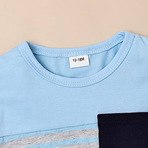 FOCUTEBB 2 Years Old Boy Clothes Toddler Boy Clothes Summer Outfits Patchwork Short Sleeve T-Shirt Shorts Set Summer Clothes Set Dark Blue Boy Set 2-3T/90cm by 