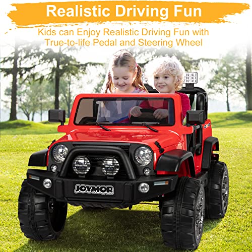 JOYMOR 12V Ride on Truck 2 Seat Kids Electric Battery Powered Car w/ 2.4G Remote Control, Motorized Toddler Vehicles Truck Toy, Adjustable Speeds, MP3 Player, LED, Horn (Red) by JOYMOR