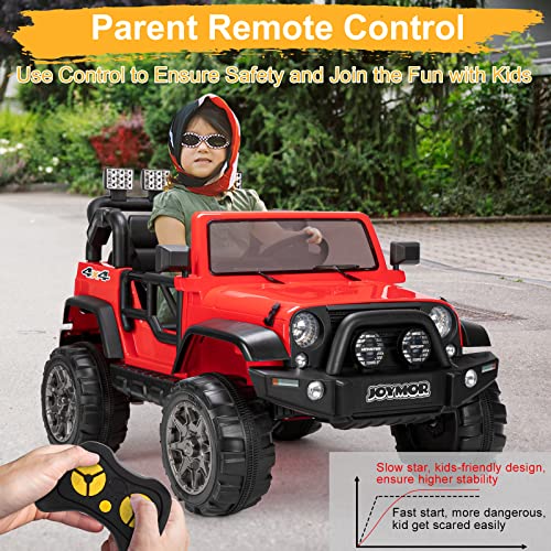 JOYMOR 12V Ride on Truck 2 Seat Kids Electric Battery Powered Car w/ 2.4G Remote Control, Motorized Toddler Vehicles Truck Toy, Adjustable Speeds, MP3 Player, LED, Horn (Red) by JOYMOR