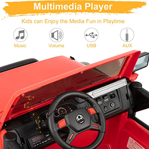 JOYMOR 12V Ride on Truck 2 Seat Kids Electric Battery Powered Car w/ 2.4G Remote Control, Motorized Toddler Vehicles Truck Toy, Adjustable Speeds, MP3 Player, LED, Horn (Red) by JOYMOR