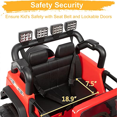 JOYMOR 12V Ride on Truck 2 Seat Kids Electric Battery Powered Car w/ 2.4G Remote Control, Motorized Toddler Vehicles Truck Toy, Adjustable Speeds, MP3 Player, LED, Horn (Red) by JOYMOR