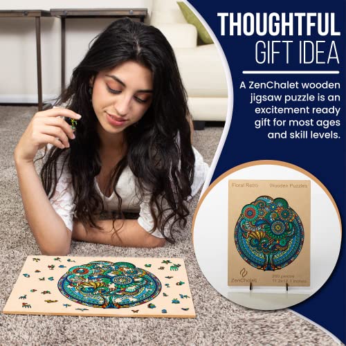ZenChalet Floral Retro 200 Piece Wooden Jigsaw Puzzle for Adults - Uniquely Shaped Pieces with Durable Construction - Perfect for Birthday Gifts, Game Nights and Camping from ZenChalet