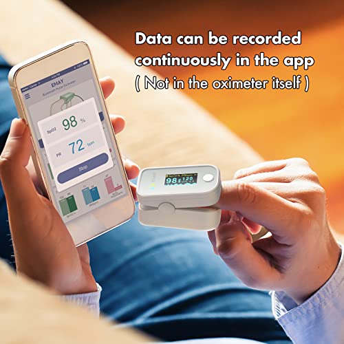 EMAY Bluetooth Pulse Oximeter Fingertip | Blood Oxygen Saturation & Heart Rate Monitor | Compatible with iOS & Android Smartphones from EMAY